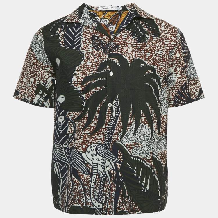 Pre Owned Christian Dior Green Printed Cotton Shirt M