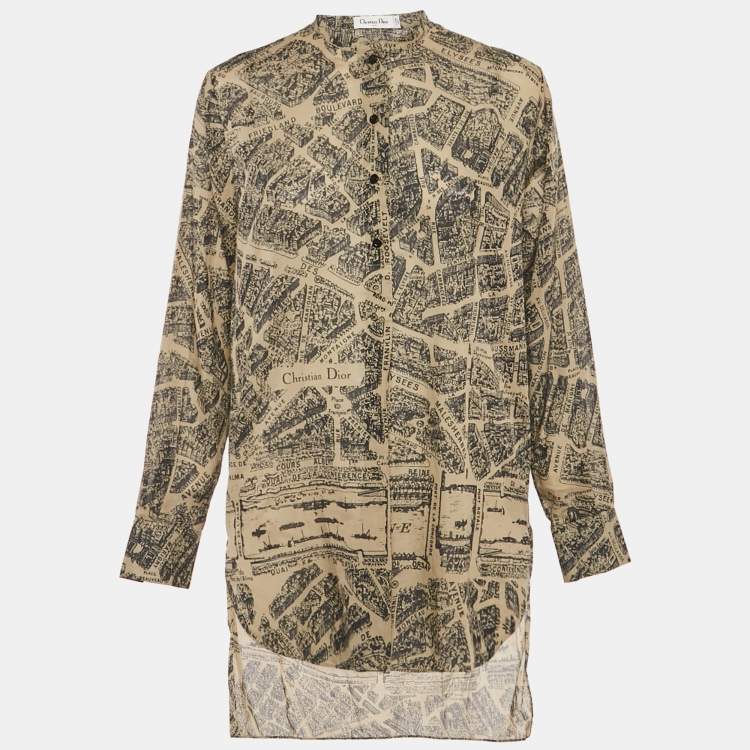 Pre Owned Christian Dior Beige Plan de Paris Print Cotton High Low Shirt M