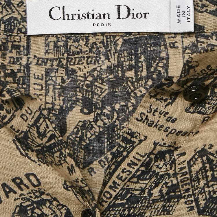 Pre Owned Christian Dior Beige Plan de Paris Print Cotton High Low Shirt M