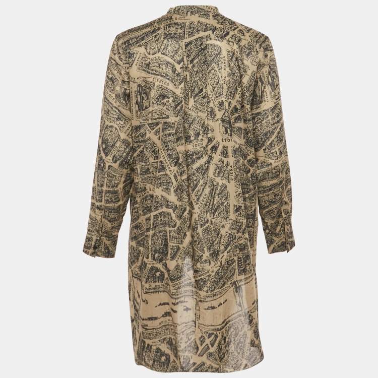 Pre Owned Christian Dior Beige Plan de Paris Print Cotton High Low Shirt M