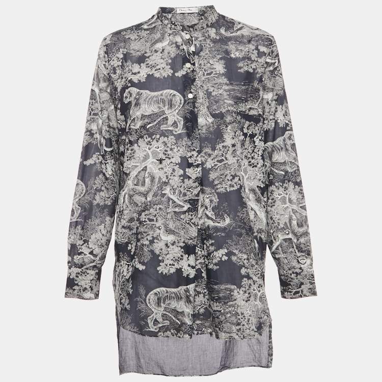 Pre Owned Christian Dior Navy Blue Jungle Print Cotton Tunic M