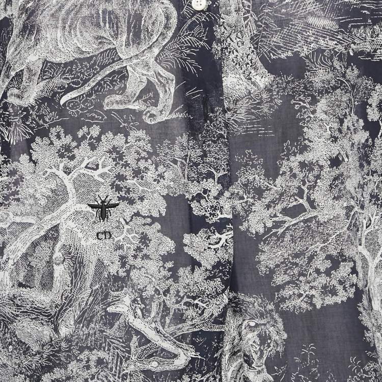 Pre Owned Christian Dior Navy Blue Jungle Print Cotton Tunic M