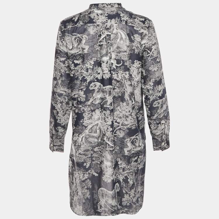 Pre Owned Christian Dior Navy Blue Jungle Print Cotton Tunic M
