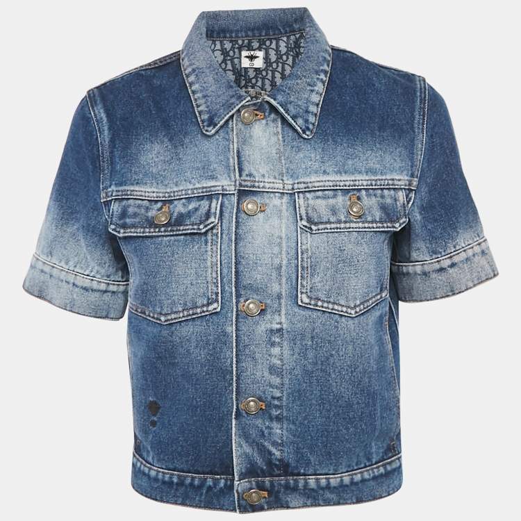 Pre Owned Dior Blue Faded Denim Short Sleeve Jacket L