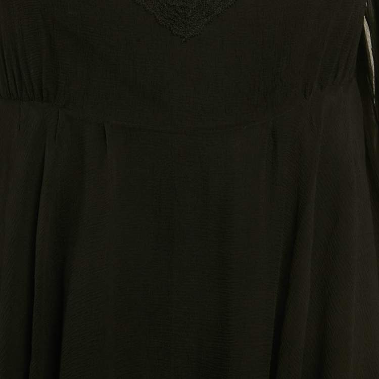 Pre Owned Christian Dior Black Silk Lace Trim Tie -Up Blouse M
