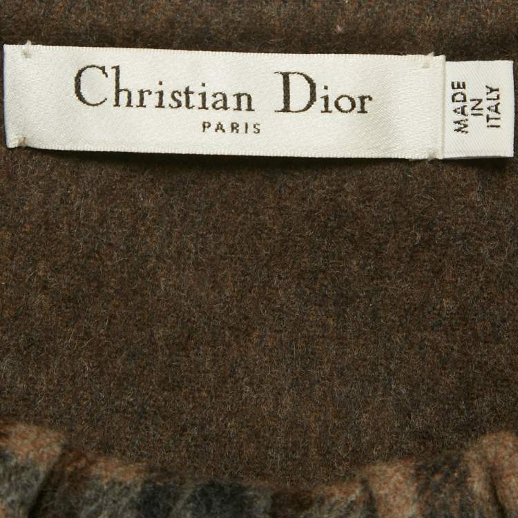 Pre Owned Christian Dior Brown Plaid Wool Flared Short Dress L