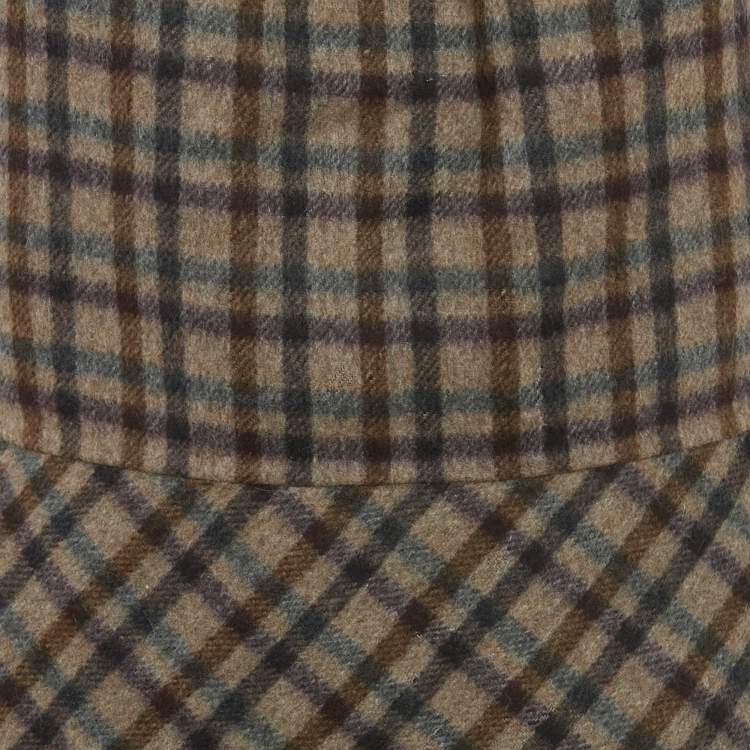Pre Owned Christian Dior Brown Plaid Wool Flared Short Dress L