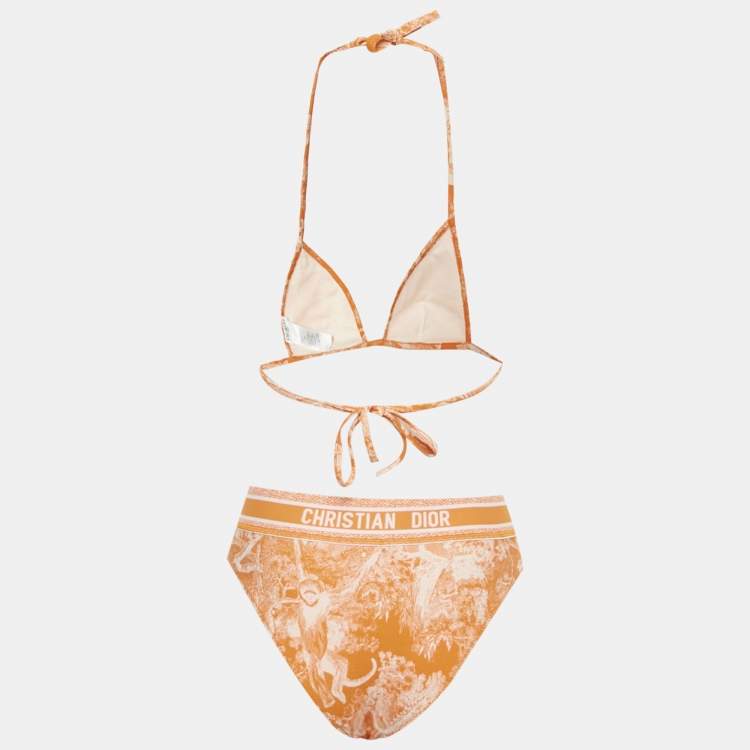 Pre Owned ديور برتقالي Toile de Jouy جيرسي بيكيني طقم صغير جداً