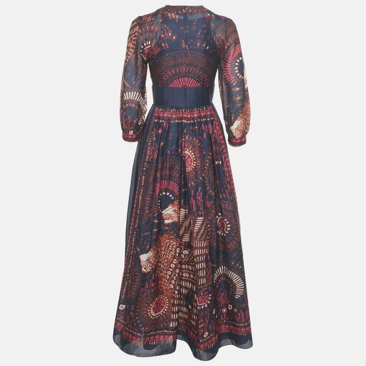 Pre Owned Christian Dior Blue Printed Voile Long Dress S