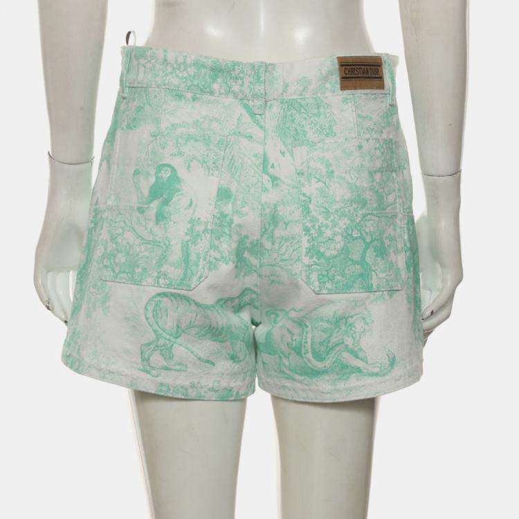 مملوكة مسبقًا Dior Toile de Jouy Green Cotton Denim Shorts M