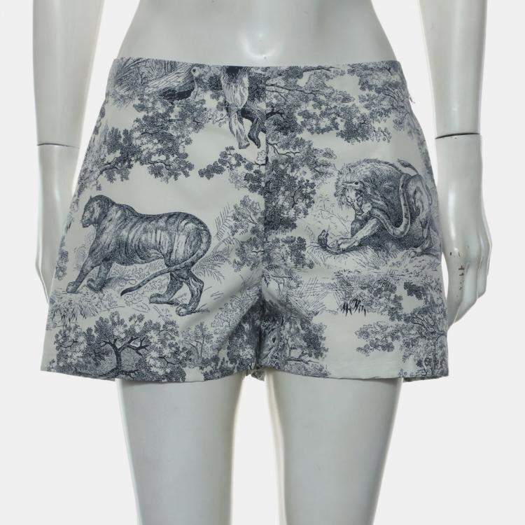 Pre Owned Dior White/Blue Toile de Jouy Cotton & Silk Shorts M