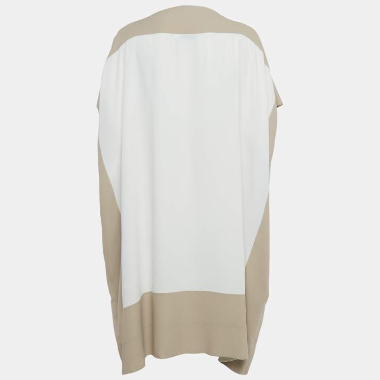 Pre Owned Dior Beige & White Colorblock Crepe Oversized Midi Dress M