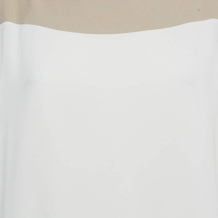 Pre Owned Dior Beige & White Colorblock Crepe Oversized Midi Dress M