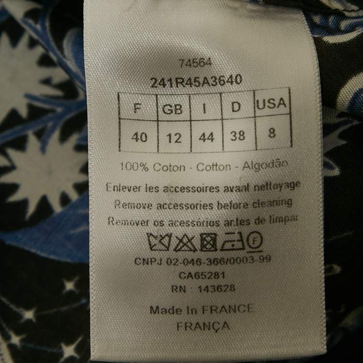 Pre Owned Christian Dior Navy Blue Celestial Print Cotton Belted Midi Dress M