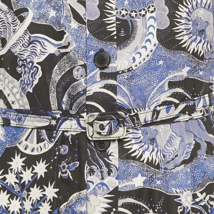 Pre Owned Christian Dior Navy Blue Celestial Print Cotton Belted Midi Dress M