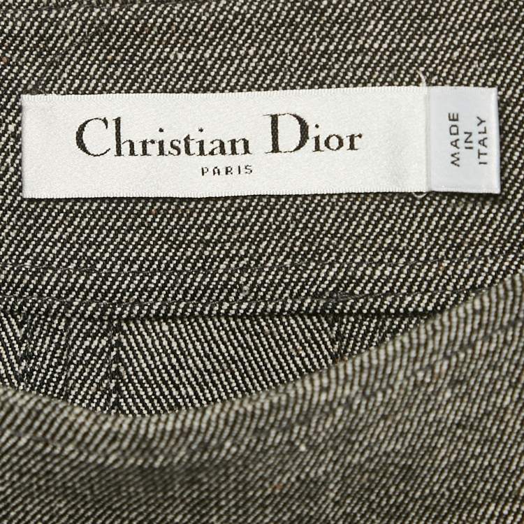 Pre Owned Christian Dior Grey Cotton Blend Flared Midi Skirt XL 