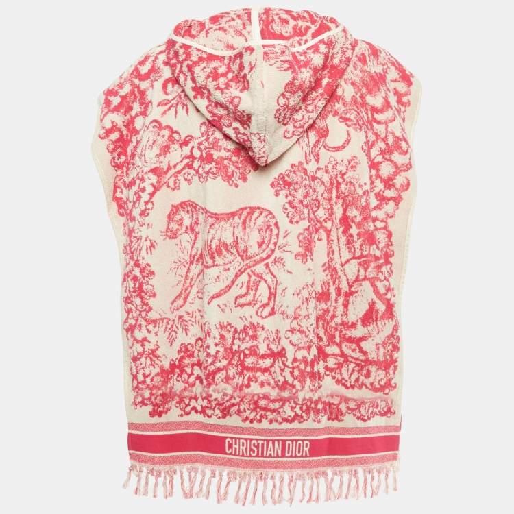 مملوكة مسبقًا بونشو كريستيان ديور تيري قطني بنك بطبعة طوال دو جوي بغطاء للرأس مقاس واحد