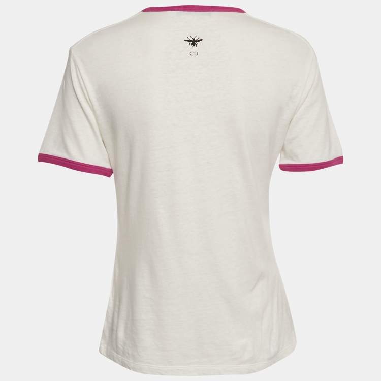 Pre Owned Christian Dior White Printed Jersey Crewneck T-Shirt S