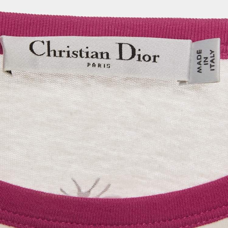 Pre Owned Christian Dior White Printed Jersey Crewneck T-Shirt S