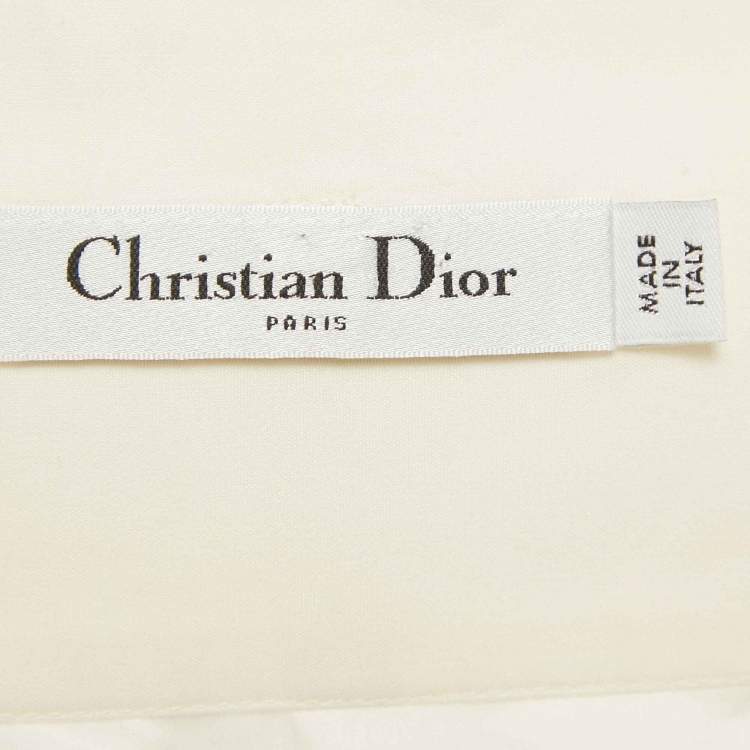 Pre Owned Christian Dior White Printed Cotton & Silk Pleated Midi Skirt M