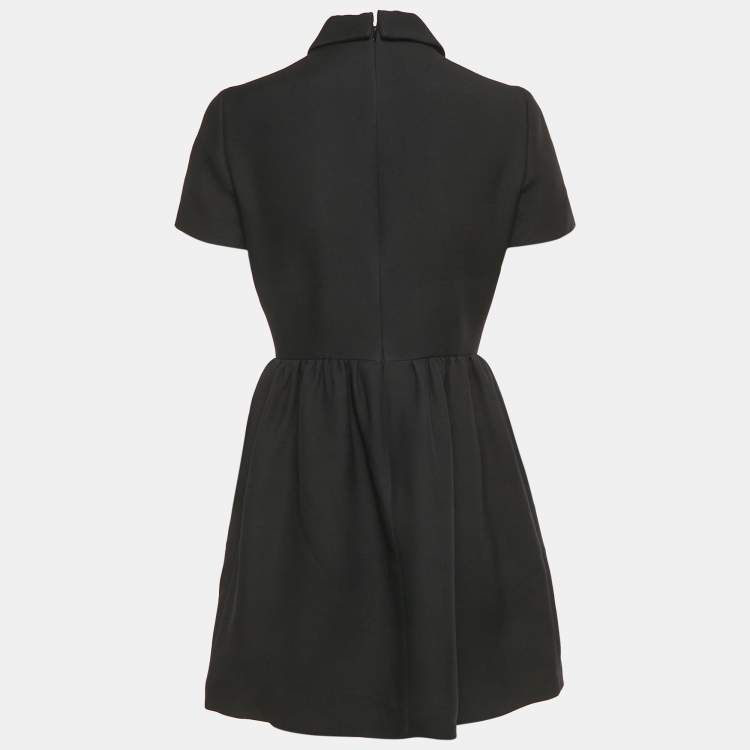Pre Owned Christian Dior Black Wool Gathered Mini Dress M