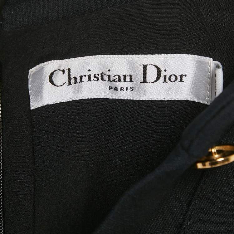 Pre Owned Christian Dior Black Wool Gathered Mini Dress M