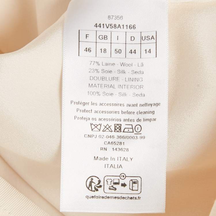 Pre Owned Christian Dior Cream Wool Buttoned Jacket XL