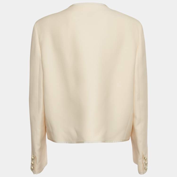 Pre Owned Christian Dior Cream Wool Buttoned Jacket XL