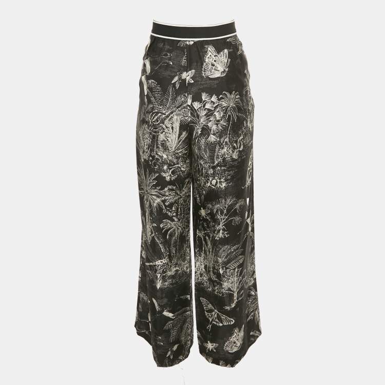 Pre Owned Christian Dior Black Toile de Jouy Print Crepe Trousers M