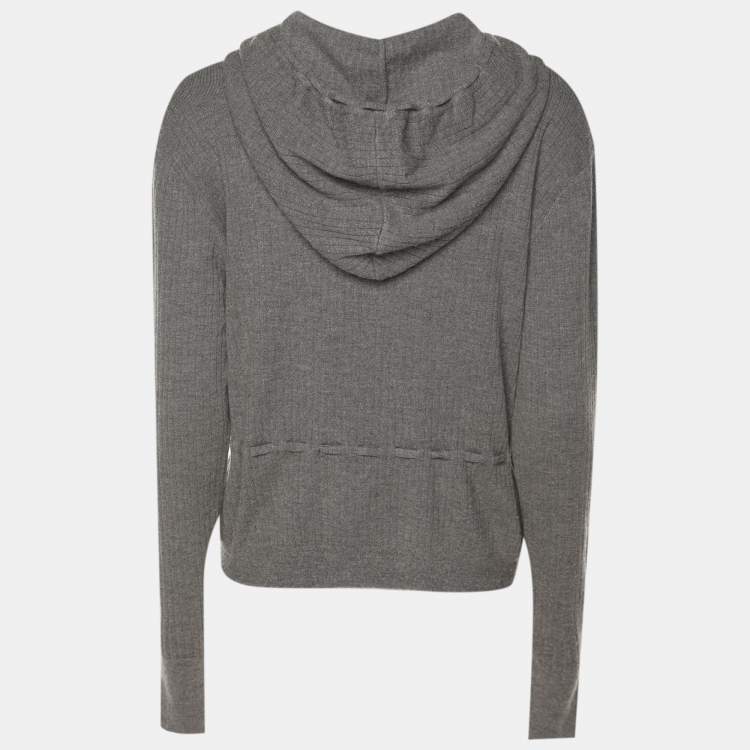 Pre Owned Dior Grey Rib Knit Hoodie Tops M