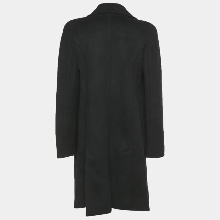 Pre Owned معطف كريستيان ديور صوف مزيج أسود مزدوج الصدر متوسط الطول مقاس كبير (لارج)