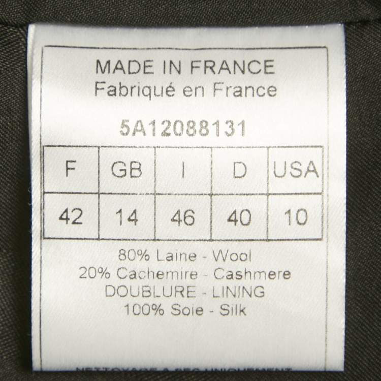 Pre Owned معطف كريستيان ديور صوف مزيج أسود مزدوج الصدر متوسط الطول مقاس كبير (لارج)