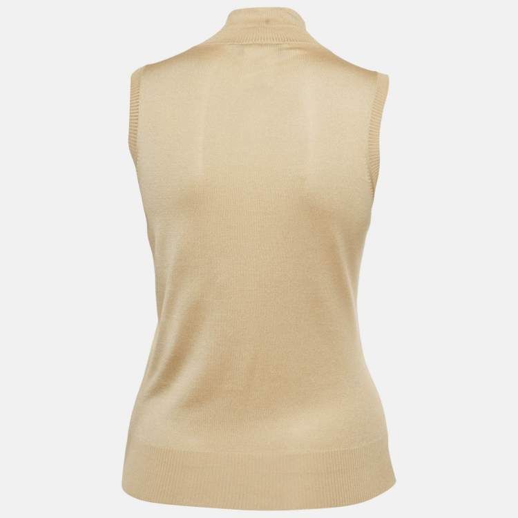 مملوكة مسبقًا بلوفر كريستيان ديور بوتيك حرير بتفاصيل خرز بيج مقاس متوسط