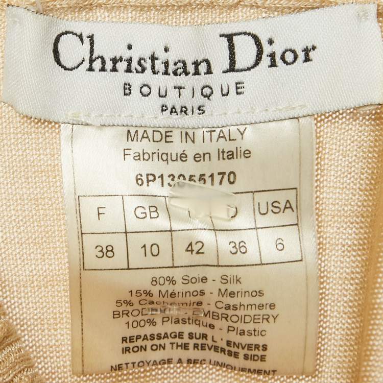 مملوكة مسبقًا بلوفر كريستيان ديور بوتيك حرير بتفاصيل خرز بيج مقاس متوسط
