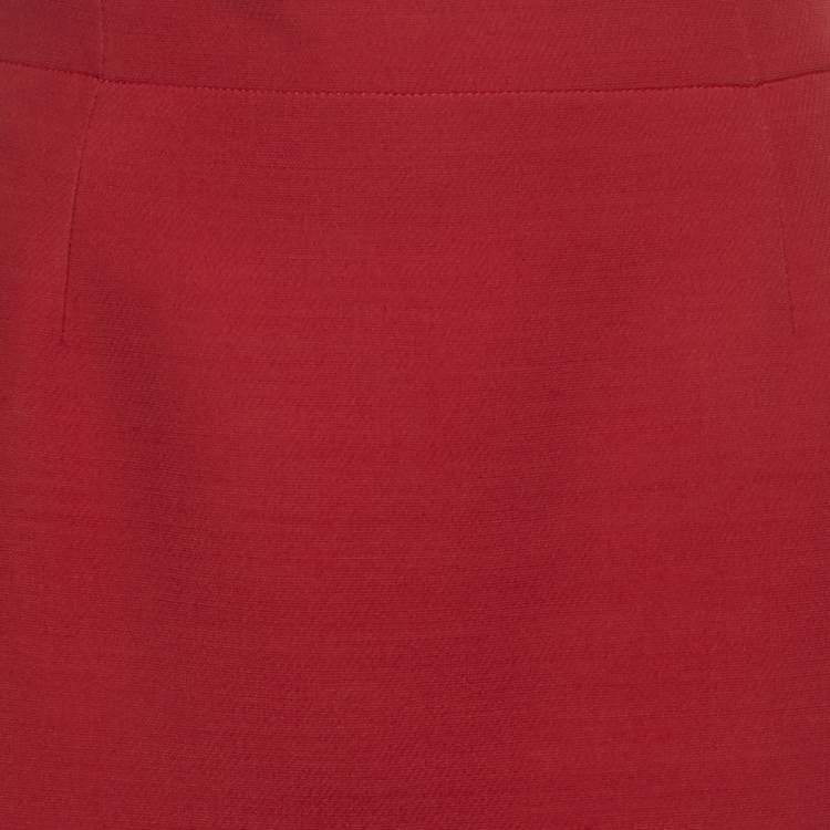 Pre Owned Christian Dior Red Wool Midi Skirt M