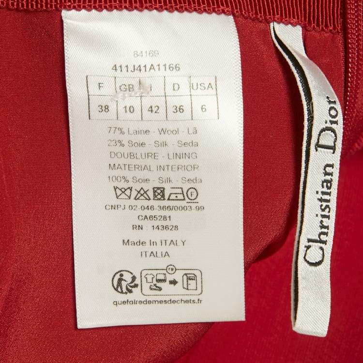 Pre Owned Christian Dior Red Wool Midi Skirt M