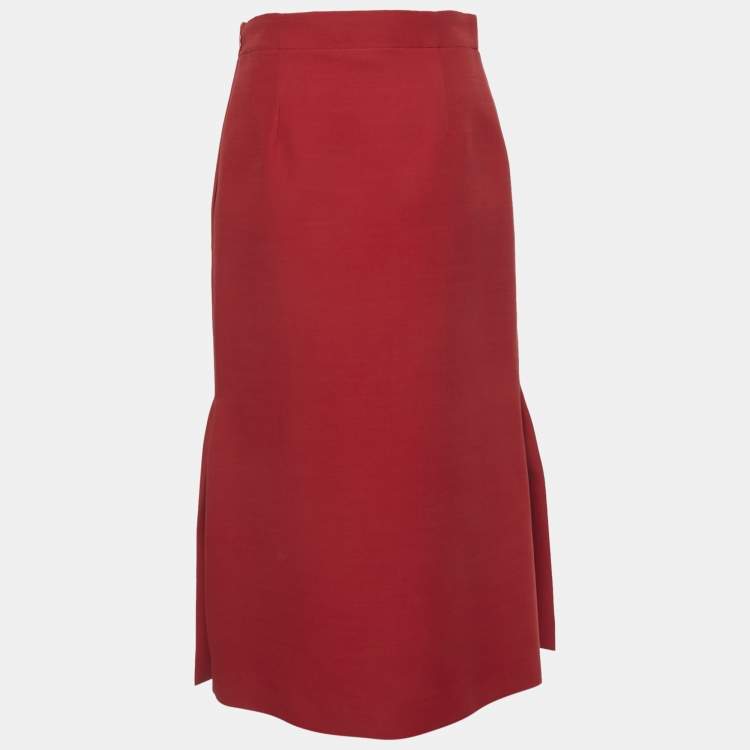 Pre Owned Christian Dior Red Wool Midi Skirt M