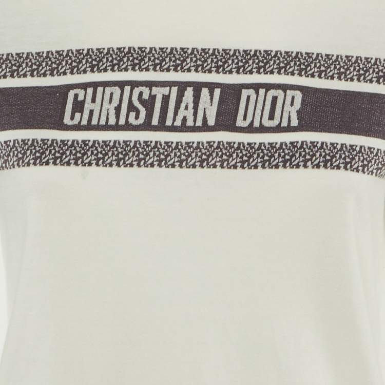 Pre Owned Christian Dior White /Navy Blue Logo Patterned Cotton Jersey T-Shirt M 