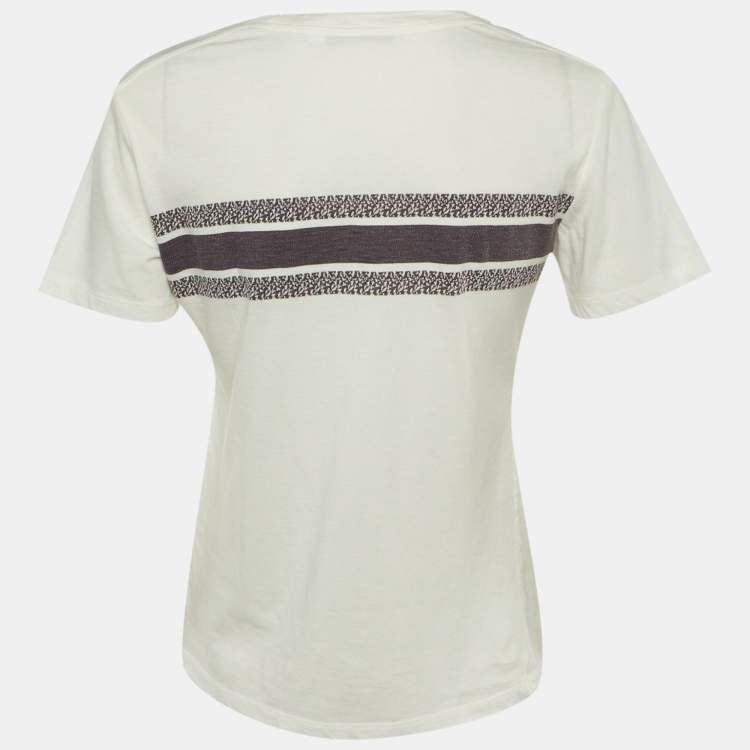 Pre Owned Christian Dior White /Navy Blue Logo Patterned Cotton Jersey T-Shirt M 