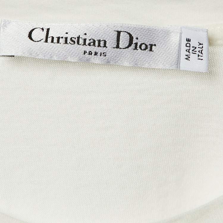 Pre Owned Christian Dior White /Navy Blue Logo Patterned Cotton Jersey T-Shirt M 