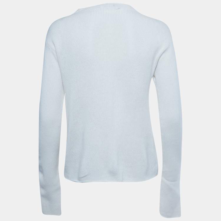 Pre Owned Dior Ivory Lurex Logo Intarsia Knit Sweater S