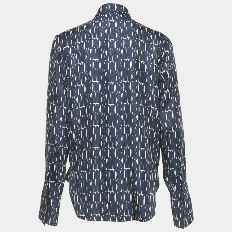 Pre Owned Christian Dior Blue/White Printed Silk Shirt M