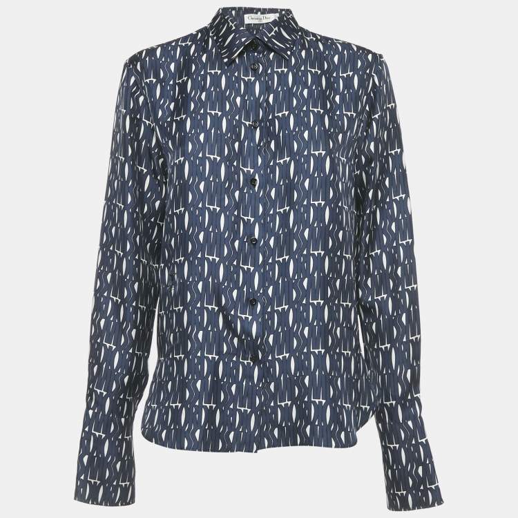 Pre Owned Christian Dior Blue/White Printed Silk Shirt M