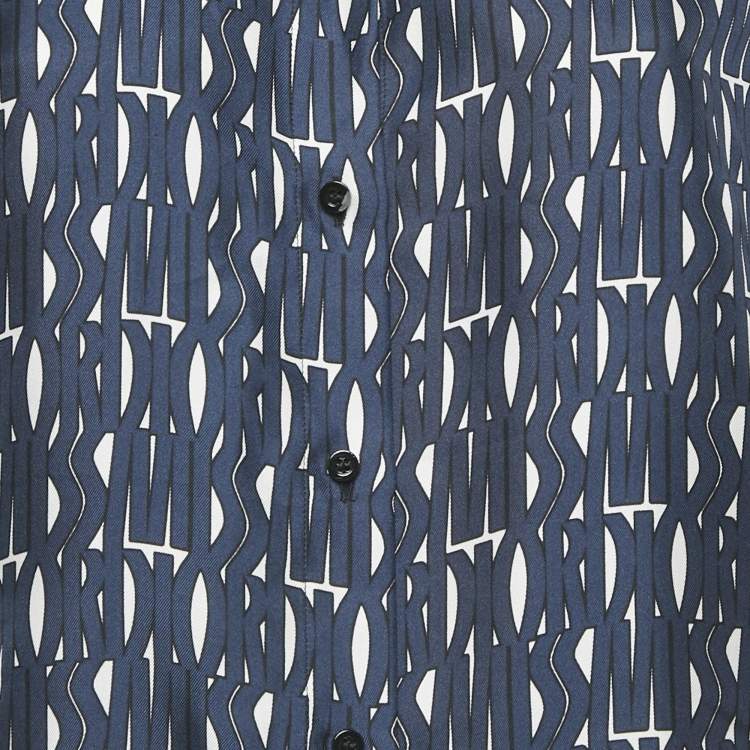 Pre Owned Christian Dior Blue/White Printed Silk Shirt M