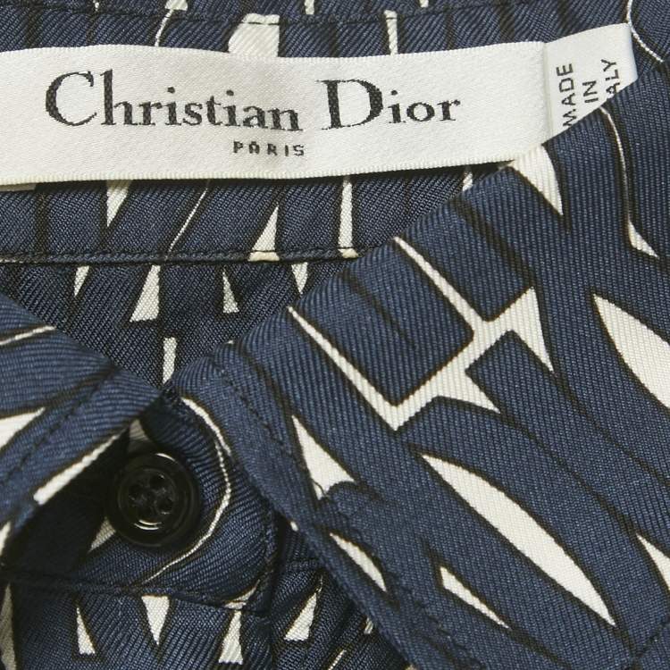 Pre Owned Christian Dior Blue/White Printed Silk Shirt M