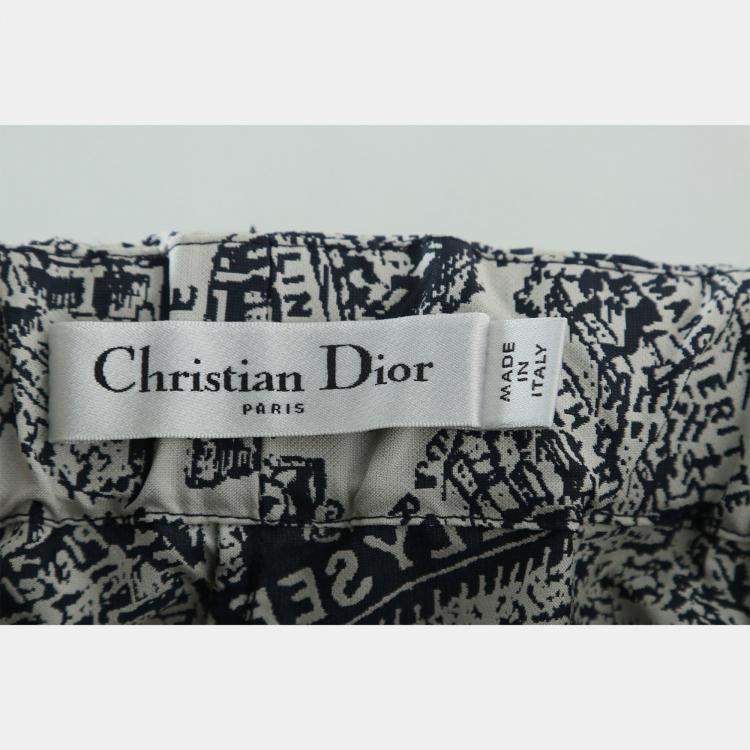 Pre Owned Dior Technical Taffeta Navy Blue, White Jacquard Skort XS