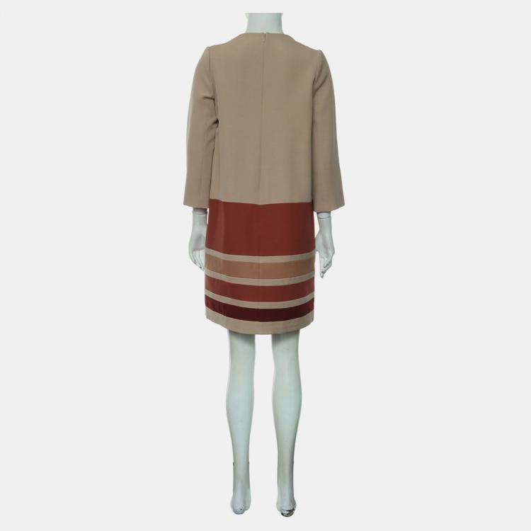 Pre Owned Dior Beige Geometric Midi Dress L