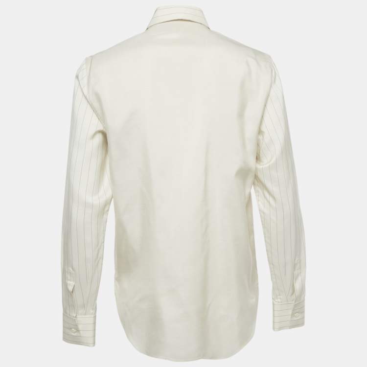 Pre Owned Dior Cream Striped CD Bee Embroidered Silk Shirt S