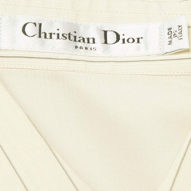 Pre Owned Dior Cream Striped CD Bee Embroidered Silk Shirt S