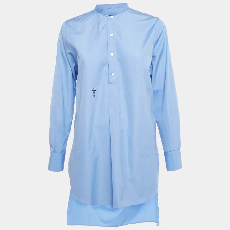 Pre Owned Dior Blue Cotton Lace Plastron Belted Cotton Tunic S